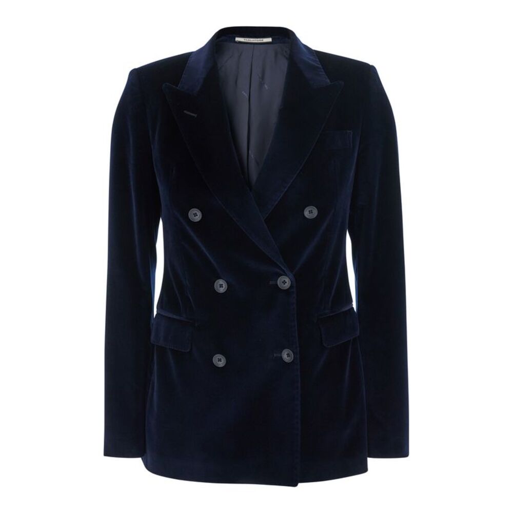 Tagliatore Women Paris Velvet Jacket With Collar And Pockets Blue Men